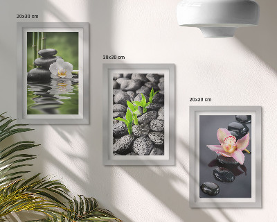 Stenska galerija slik Mirna zen kompozicija iz kamnov in cvetja na vodi