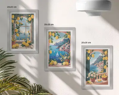 Stenska galerija slik okno s pogledom na morje in italijanske limone