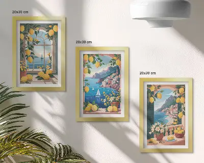 Stenska galerija slik okno s pogledom na morje in italijanske limone