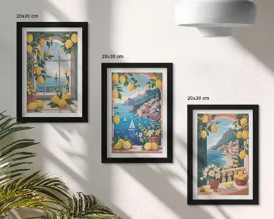 Stenska galerija slik okno s pogledom na morje in italijanske limone
