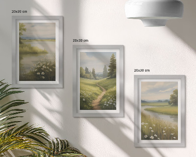 Stenska galerija slik Pomladna pokrajina z reko, potjo in cvetličnim travnikom