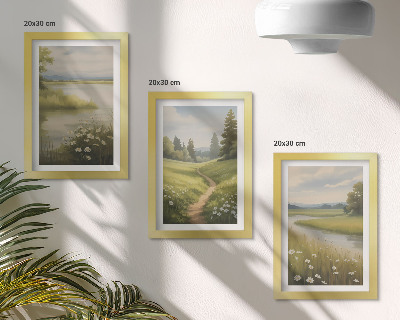 Stenska galerija slik Pomladna pokrajina z reko, potjo in cvetličnim travnikom