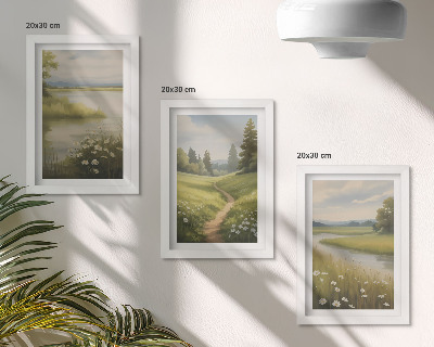 Stenska galerija slik Pomladna pokrajina z reko, potjo in cvetličnim travnikom