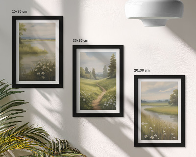 Stenska galerija slik Pomladna pokrajina z reko, potjo in cvetličnim travnikom
