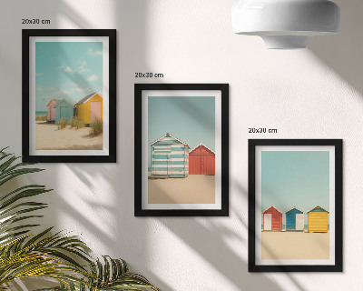 Stenska galerija slik Barvite hišice na plaži na sončen dan