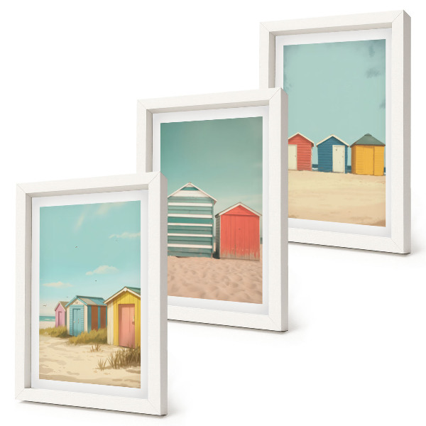 Set 3 slik v okvirju Barvite hišice na plaži v poletnem soncu