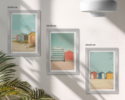 Set 3 slik v okvirju Barvite hišice na plaži v poletnem soncu