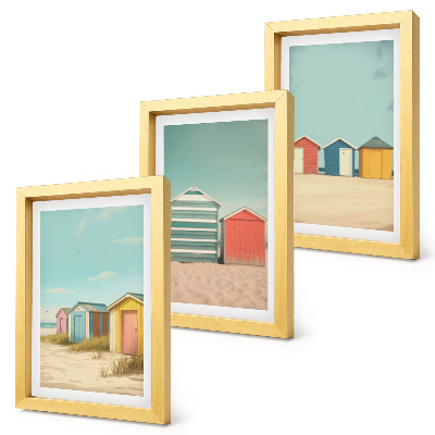 Set 3 slik v okvirju Barvite hišice na plaži v poletnem soncu