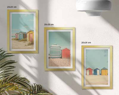 Set 3 slik v okvirju Barvite hišice na plaži v poletnem soncu