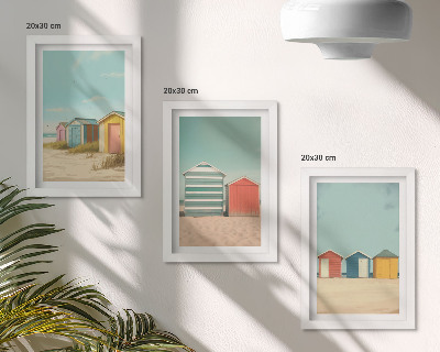 Set 3 slik v okvirju Barvite hišice na plaži v poletnem soncu