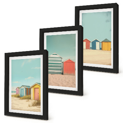 Set 3 slik v okvirju Barvite hišice na plaži v poletnem soncu