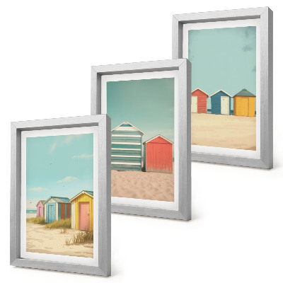 Set 3 slik v okvirju Barvite hišice na plaži v poletnem soncu