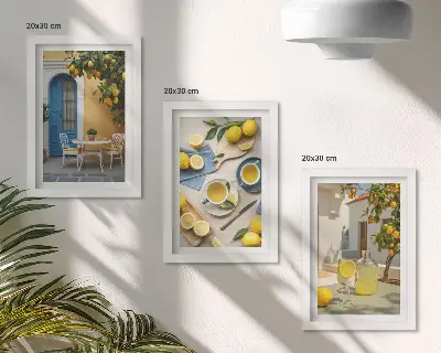 Stenska galerija slik z motivi limon, limonade, modrih vrat in poletnih razgledov