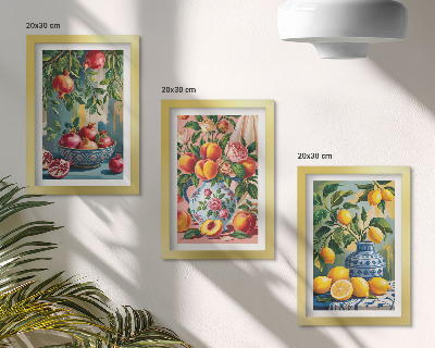 Komplet slik v okvirju Sadne kompozicije z granatnimi jabolki, limonami in breskvami