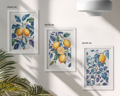 Komplet slik v okvirju Limone na vejah z modrimi listi