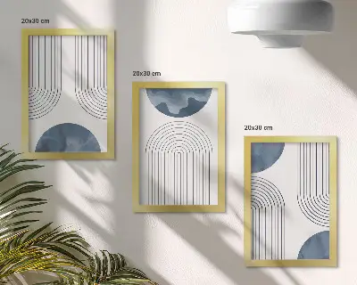Komplet slik v okvirju z abstraktnimi vzorci v odtenkih modre in bele