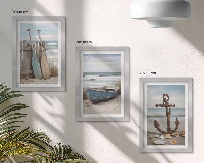 Stenska galerija slik Plaža s čolnom na vesla in sidrom v pesku