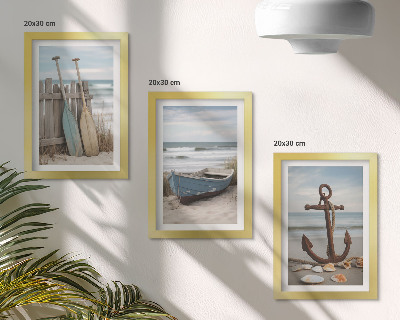 Stenska galerija slik Plaža s čolnom na vesla in sidrom v pesku