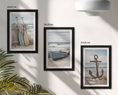 Stenska galerija slik Plaža s čolnom na vesla in sidrom v pesku