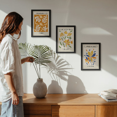 Set 3 slik v okvirju Cvetlični plakati Pariz Milan London
