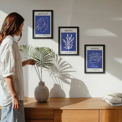 Komplet plakatov v okvirjih Henri Matisse elegantni modri motivi