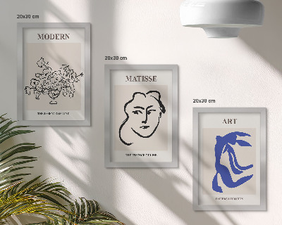 Set 3 slik v okvirju Abstraktni plakati v minimalističnem slogu Henrija Matisseja