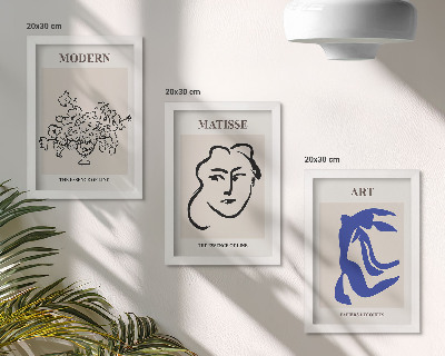 Set 3 slik v okvirju Abstraktni plakati v minimalističnem slogu Henrija Matisseja