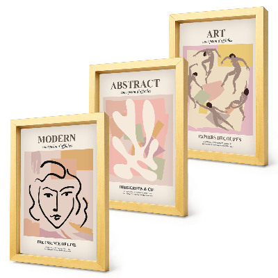 Set 3 slik v okvirju Elegantni portreti in abstraktne oblike v pastelnih barvah