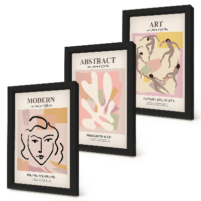 Set 3 slik v okvirju Elegantni portreti in abstraktne oblike v pastelnih barvah