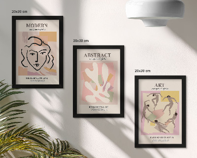 Set 3 slik v okvirju Elegantni portreti in abstraktne oblike v pastelnih barvah