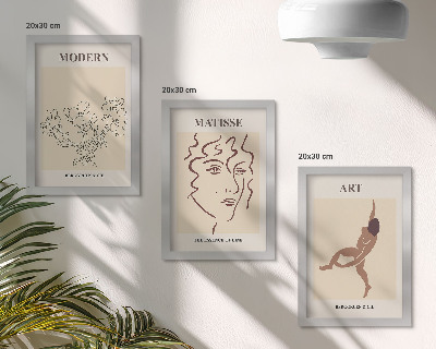 Set 3 slik v okvirju Elegantna grafika s cvetjem, obrazi in človeškimi figurami
