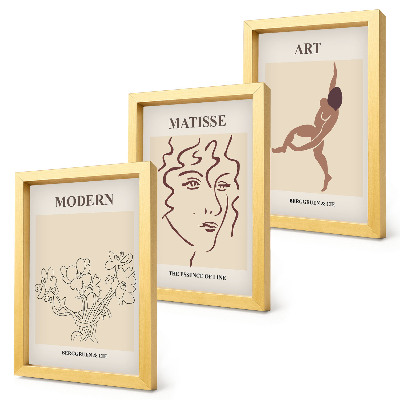 Set 3 slik v okvirju Elegantna grafika s cvetjem, obrazi in človeškimi figurami