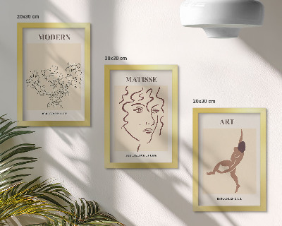 Set 3 slik v okvirju Elegantna grafika s cvetjem, obrazi in človeškimi figurami