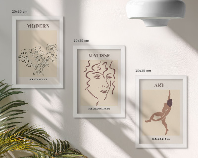 Set 3 slik v okvirju Elegantna grafika s cvetjem, obrazi in človeškimi figurami