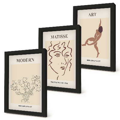 Set 3 slik v okvirju Elegantna grafika s cvetjem, obrazi in človeškimi figurami