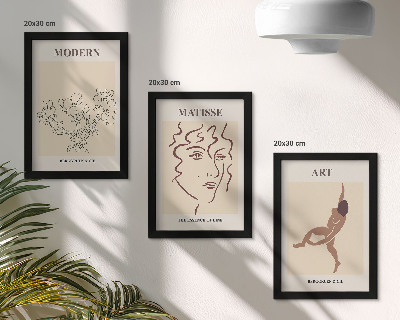 Set 3 slik v okvirju Elegantna grafika s cvetjem, obrazi in človeškimi figurami
