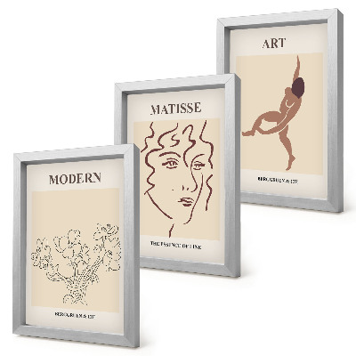 Set 3 slik v okvirju Elegantna grafika s cvetjem, obrazi in človeškimi figurami