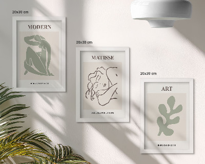 Set 3 slik v okvirju Elegantni liki in rastline v minimalističnem dizajnu