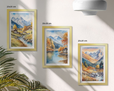 Komplet slik v okvirju Poslikane jesenske gore z reko in kočami