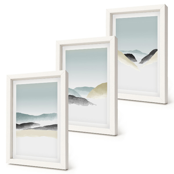 Set 3 slik v okvirju Minimalistične gore v nežnih pastelnih barvah