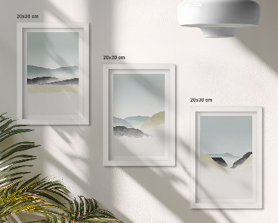 Set 3 slik v okvirju Minimalistične gore v nežnih pastelnih barvah