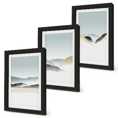 Set 3 slik v okvirju Minimalistične gore v nežnih pastelnih barvah