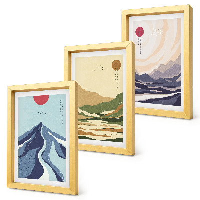 Komplet slik v okvirju Gore v pastelnih barvah, japonski slog
