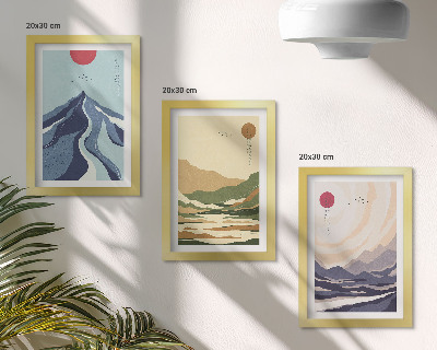 Komplet slik v okvirju Gore v pastelnih barvah, japonski slog