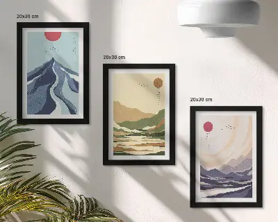 Komplet slik v okvirju gore v pastelnih barvah v japonskem slogu
