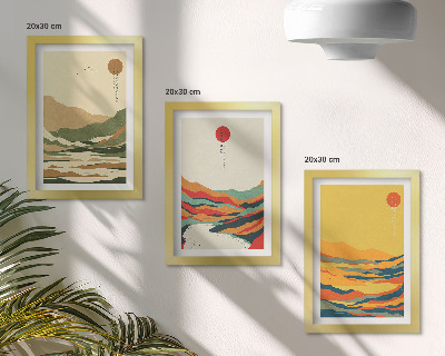 Komplet slik v okvirju Barviti vzorci gora in rek v japonskem slogu