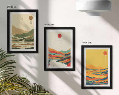 Komplet slik v okvirju Barviti vzorci gora in rek v japonskem slogu