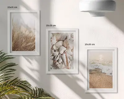 Stenska galerija slik z motivi plaže, školjk in morskih valov