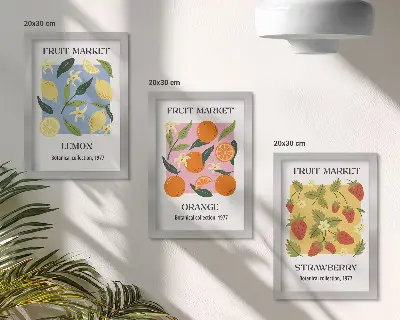 Stenska galerija slik s sadnimi motivi limon, pomaranč in jagod