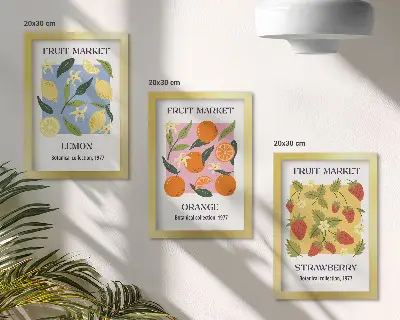 Stenska galerija slik s sadnimi motivi limon, pomaranč in jagod